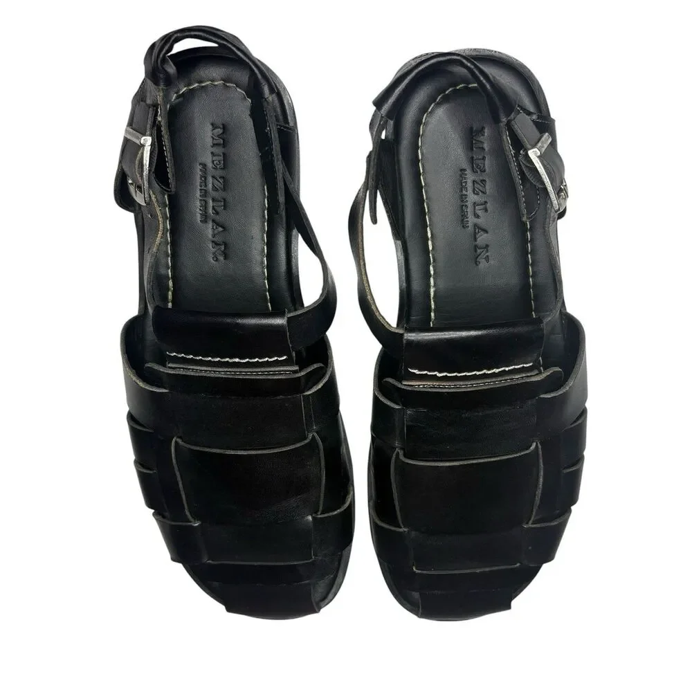 Mezlan Fisherman’s Sandals Leather Shoes Black Men’s Sz 7.5 Summer Made In Spain